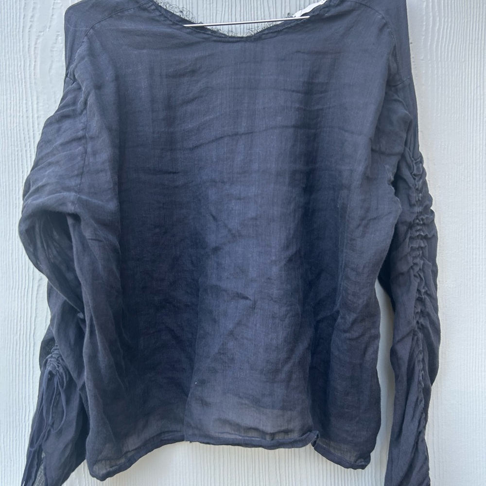 Isabel Benenato Charcoal Long Sleeve Top